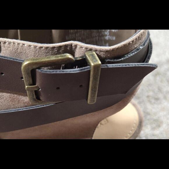 Express Pointed Toe Open Back Tan High Heel Shoe Size 9 - Picture 7 of 12